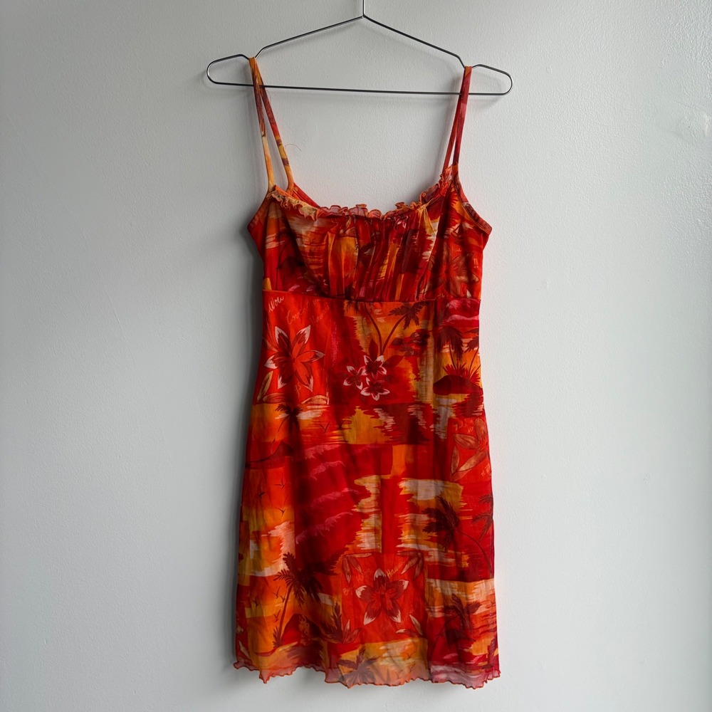 California Concepts Vintage Y2K Orange Tropical Mesh Mini Dress PPN-9011B